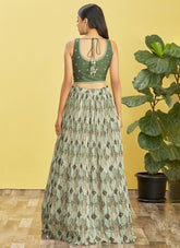 Embroidered Chinnon Lehenga in Green